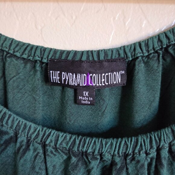 The Pyramid Collection Embroidered Tiered Flowy Tunic Top Green 1X Fairy Grunge - Picture 2 of 11